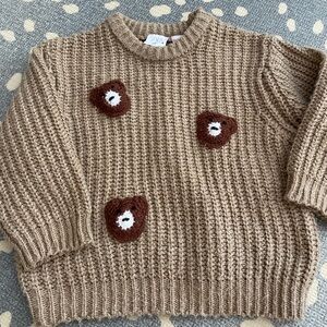 Zara Tan Knit Sweater with Bear Accents